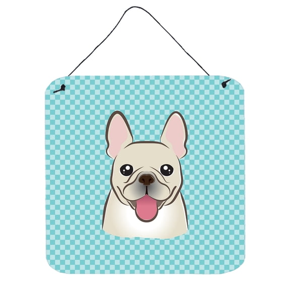 Carolines Treasures Checkerboard Blue French Bulldog Wall or Door Hanging Prints 6x6 multicolor