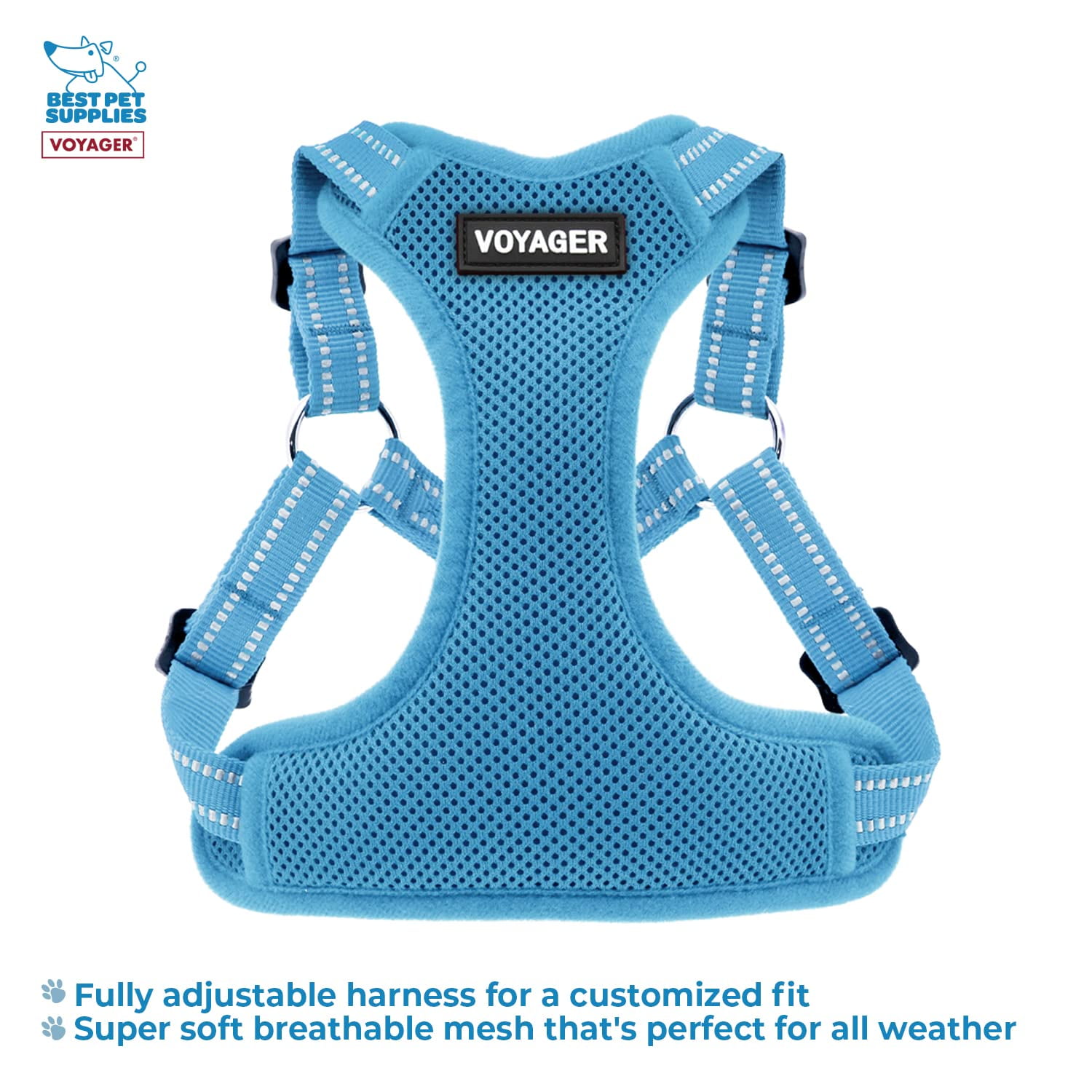 Best Pet Supplies Voyager Adjustable Dog Harness Leash Set with Reflective Stripes for Walking Heavy-Duty Full Body No Pull Vest with Leash D-Ring, Breathable All-Weather - Harness (Baby Blue), XS
