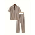 thumbnail image 4 of VBTAPA 2 Piece Outfits for Men Quarter Zip Polo Shirt and Pants Set Short Sleeve Casual Sweatsuit Track Suits with Pockets Khaki S, 4 of 5