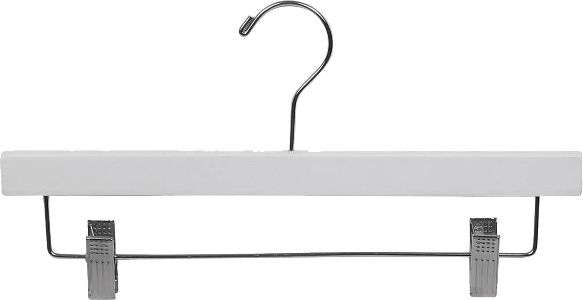 White Rubberized Wooden Pant Hanger with Adjustable Cushion Clips, Rubber Coated Bottom Hangers