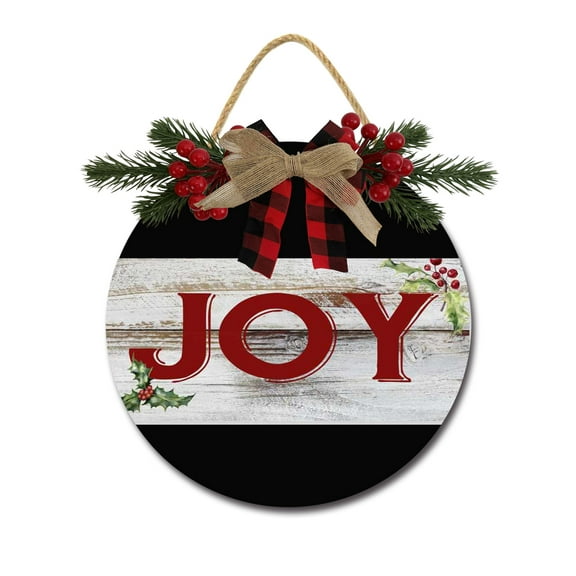 Joy Sign Front Door Porch Decorations, Round Rustic Wood Hanging Sign for Farmhouse Porch Outdoor Home Holiday Front Door Sign Decor