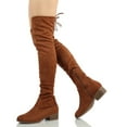 thumbnail image 3 of Soda Women's Faux Suede Over The Knee Low Heel Back Lace Tie Boot, Russet ,  10 M US, 3 of 6