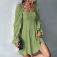 thumbnail image 3 of Vestido de manga larga de mujer estilo francés elegante cuello cuadrado manga de soplo slim fit mujer una línea vestido para fiesta noche verde L, 3 of 8