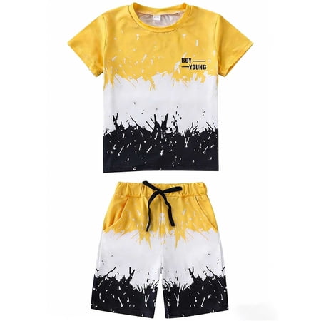 Tiijoy Boys Casual Outfits Short Sleeve Tee Shorts Summer Clothes Set Sizes 13-14