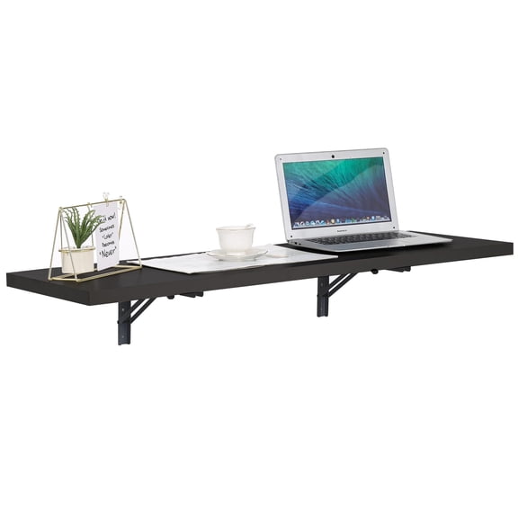 Black Wall Mounted Folding Desk Compact Drop-Down Workbench 47 Inch