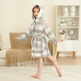 thumbnail image 2 of FORMRS Niños Bathrobe Unisex Hooded Robe Soft Plush Pajamas Sleepwear, Size 10-12T, Beige Plaid Pattern, 2 of 7