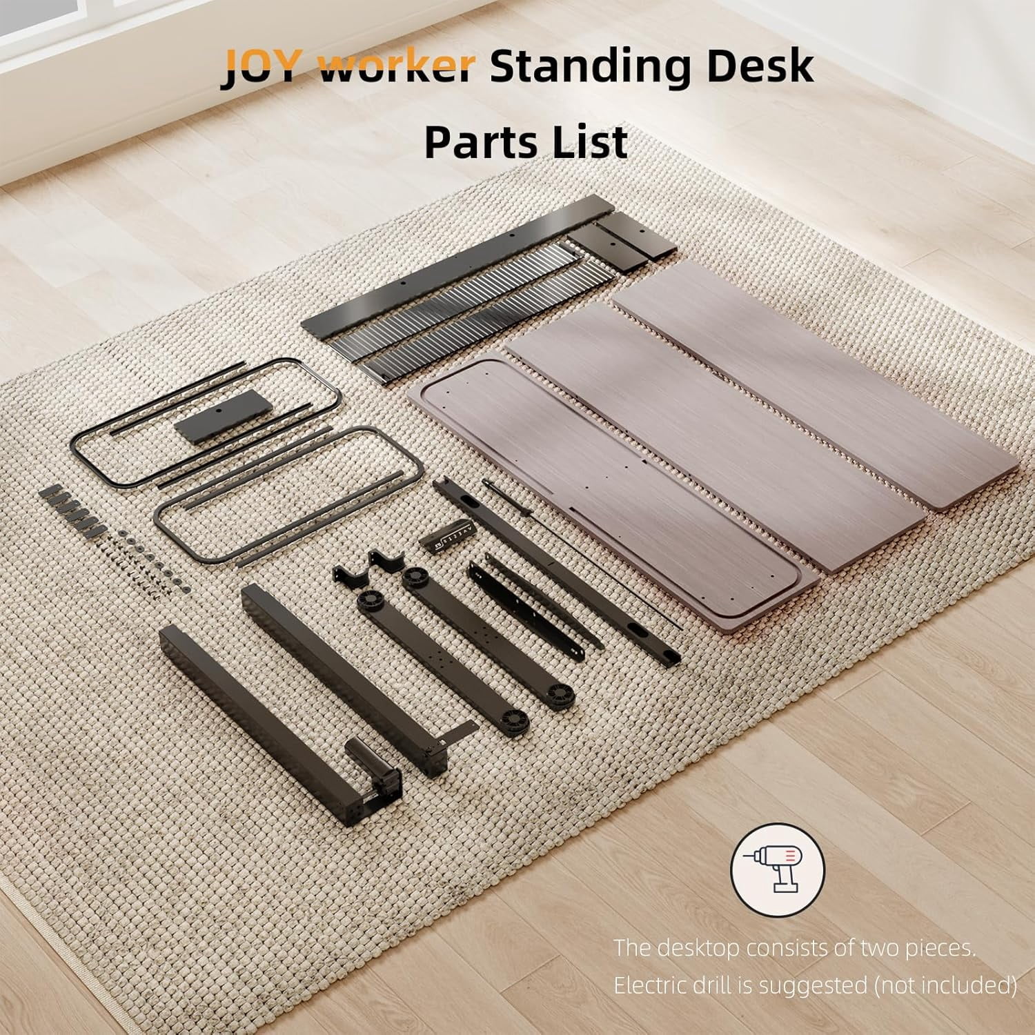 Height Adjustable Electric Standing Desk with Storage Shelves, 48 Inch Table with Built-in Monitor Stand, Sit Stand Desk with 2 Hooks for Home Office, Grey Desktop & Black Frame