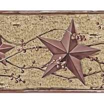 Dundee Deco Self Adhesive Wallpaper Border - Patriotic Beige, Maroon Red Tin Star, Berries on Vine, 15 ft x 7 in