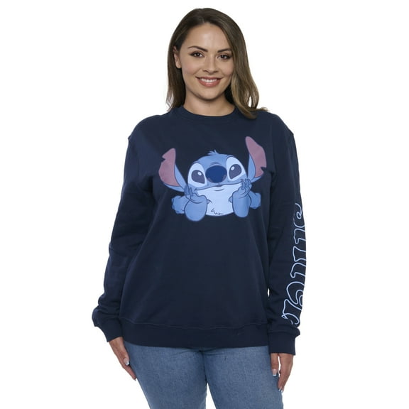 Disney Stitch Women's Pullover Crewneck Sweatshirt Stitch Graphic Print Pull On