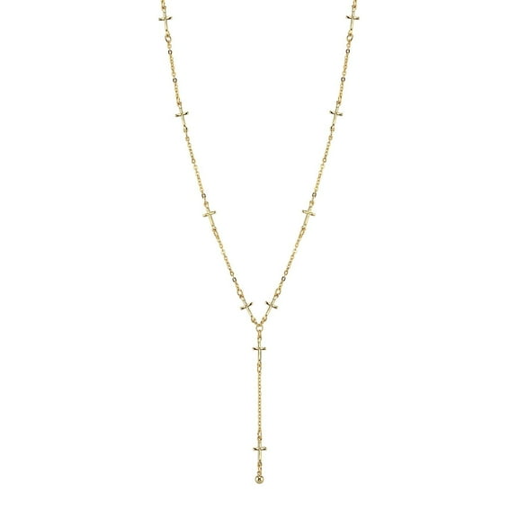1928 Jewelry 14K Gold Dipped Cross Chain Y Necklace For Women 15" 3" Extender