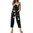 thumbnail image 4 of WTOBBY Women's Floral Printed One-Piece Pants Jumpsuit, Casual Loose Fit with Retro Straps in Cotton and Linen Blend, Perfect for Comfortable Fashion,BlackL, 4 of 6