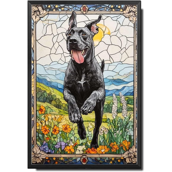 Metal Tin Sign Vintage Wall Art Decorative Gift Great Dane Dog Garden Dash Scene for Home Kitchen Garage Wall Easy Install Tin Sign for Patio 8x12 Inch