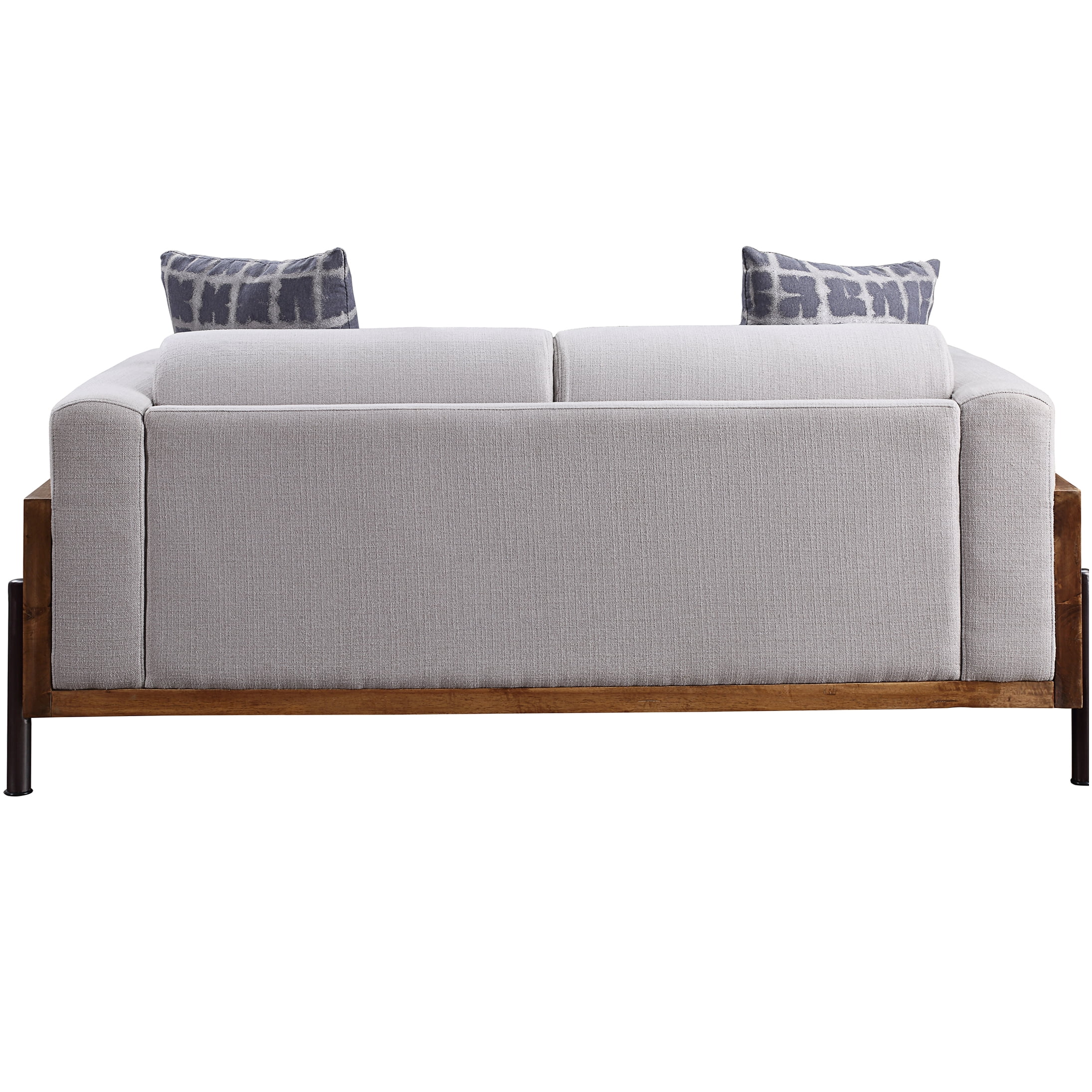 Walnut Finish Fabric Loveseat Sofa with Plush Cushions and Track Arms for Living Room