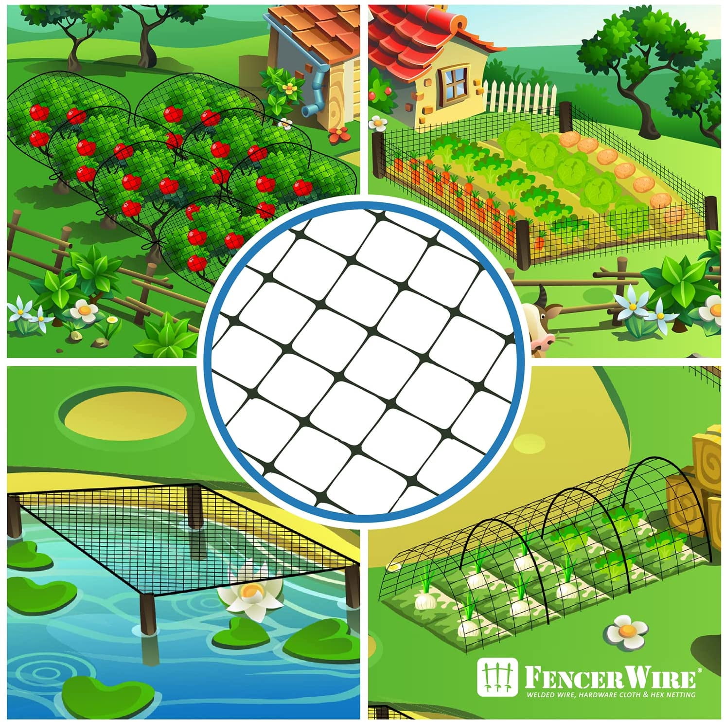 Fencer Wire Garden Netting, 7.5 ft. x 65 ft. Heavy Duty Bird Netting for Garden Protection, Plastic Fence Deer Fence Garden Netting Pest Barrier Rabbit Fence Flower Bed Fencing Animal Barrier