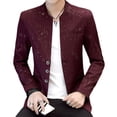thumbnail image 3 of Traje pequeño estampado para hombre, traje ajustado con cuello alto, traje informal, chaqueta fina para jóvenes, 3 of 5