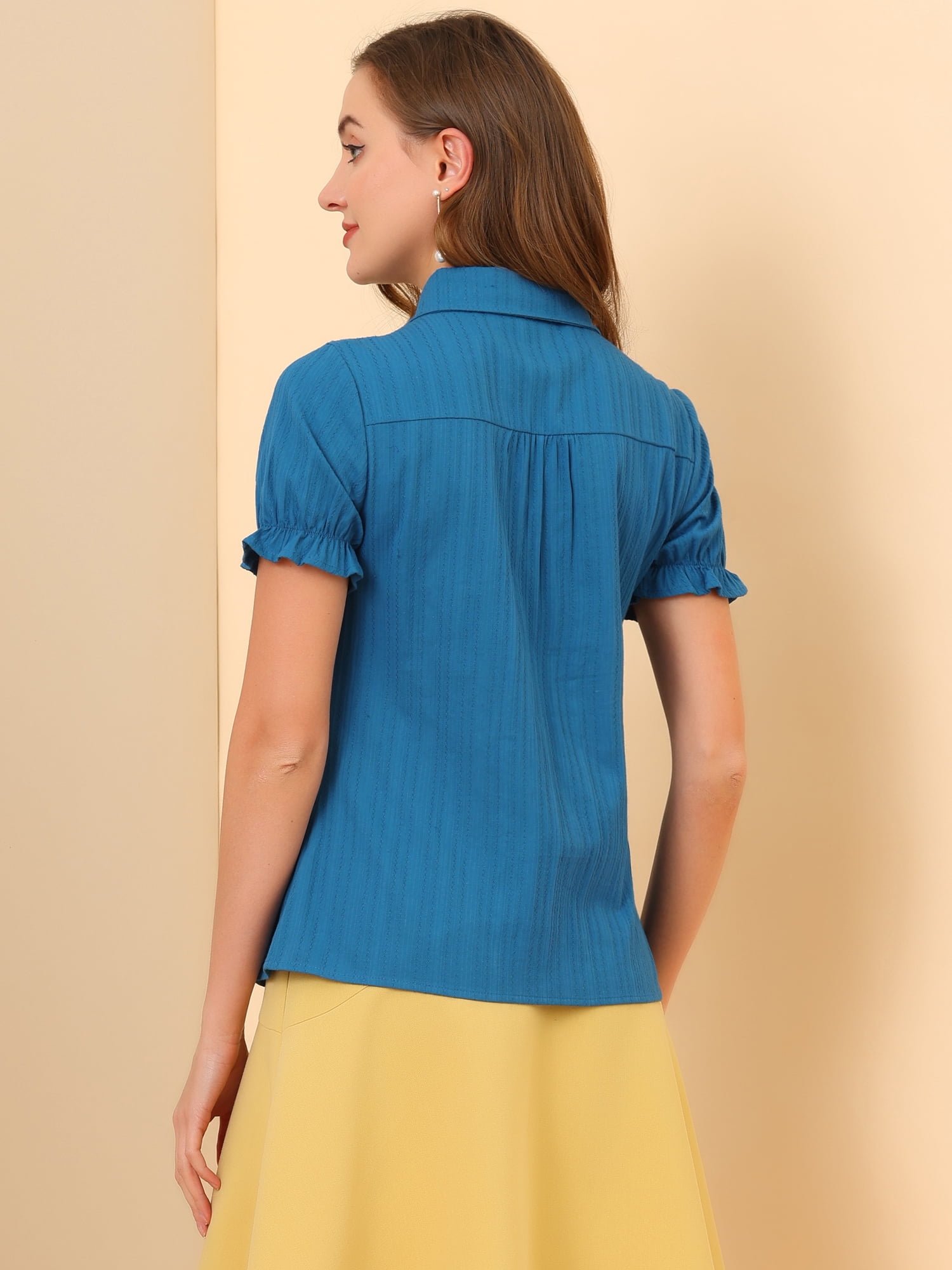 DARING DIVA Women's Cotton Frilled Peter Pan Collar Blouse XL Ocean Blue