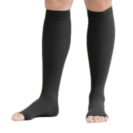 

mediven plus for Men & Women 20-30 mmHg Calf High Open Toe Compression Stockings Black II (Extra Wide)-Petite