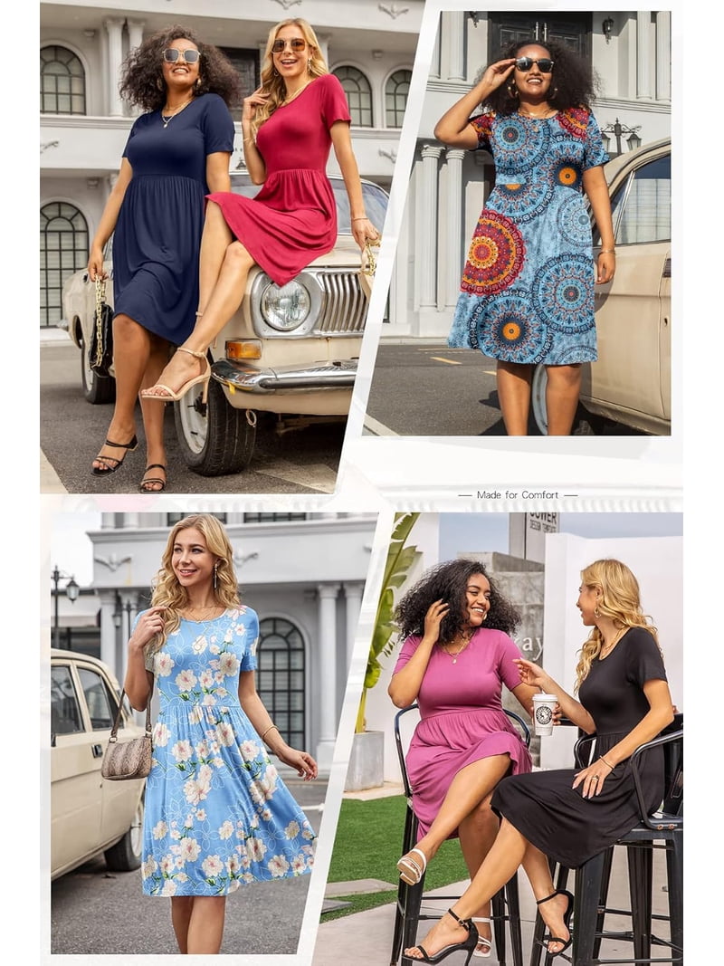 Junefish Women's Summer Casual Short Sleeve Dress, Empire Waist, Flowy Knee- Length A-Line with Pockets - Walmart.com