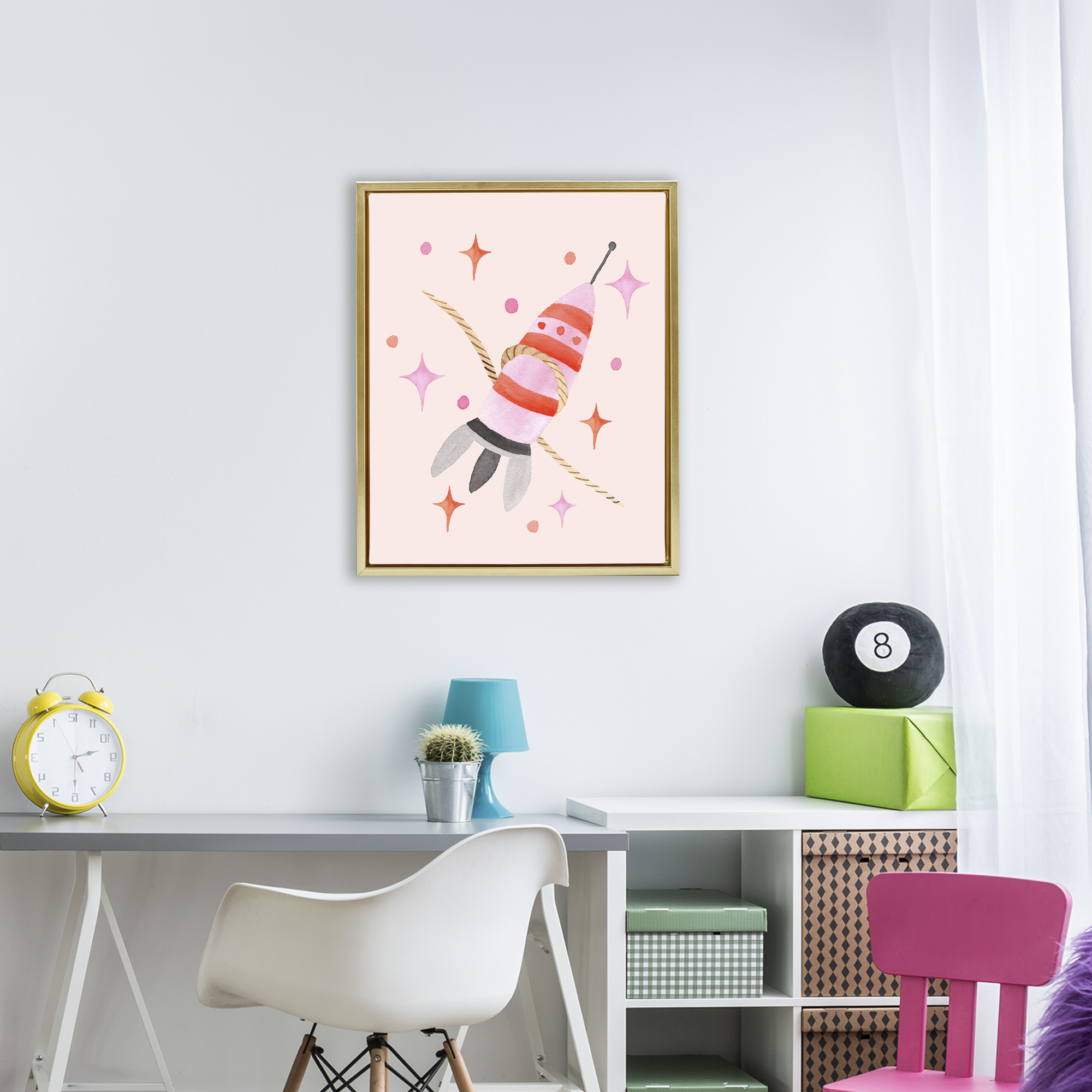 Spaceship with Lasso Gold Framed Floater Canvas Wall Art, design by Nina Jacobs
