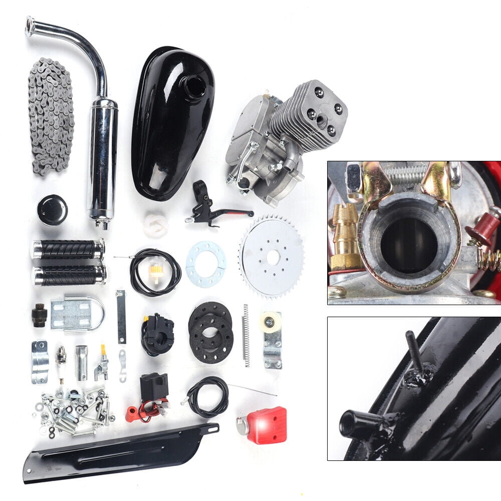 100CC 2-Stroke Bike Gas Motor Engine Kit DIY Full Set for 26" 28" Bicycle 48 km/h Silver