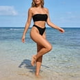 thumbnail image 2 of QURATI Swimwear Ruched Two Piece Bikini: High Waisted Thong Style Vacation Swimwear Set Black L, 2 of 6
