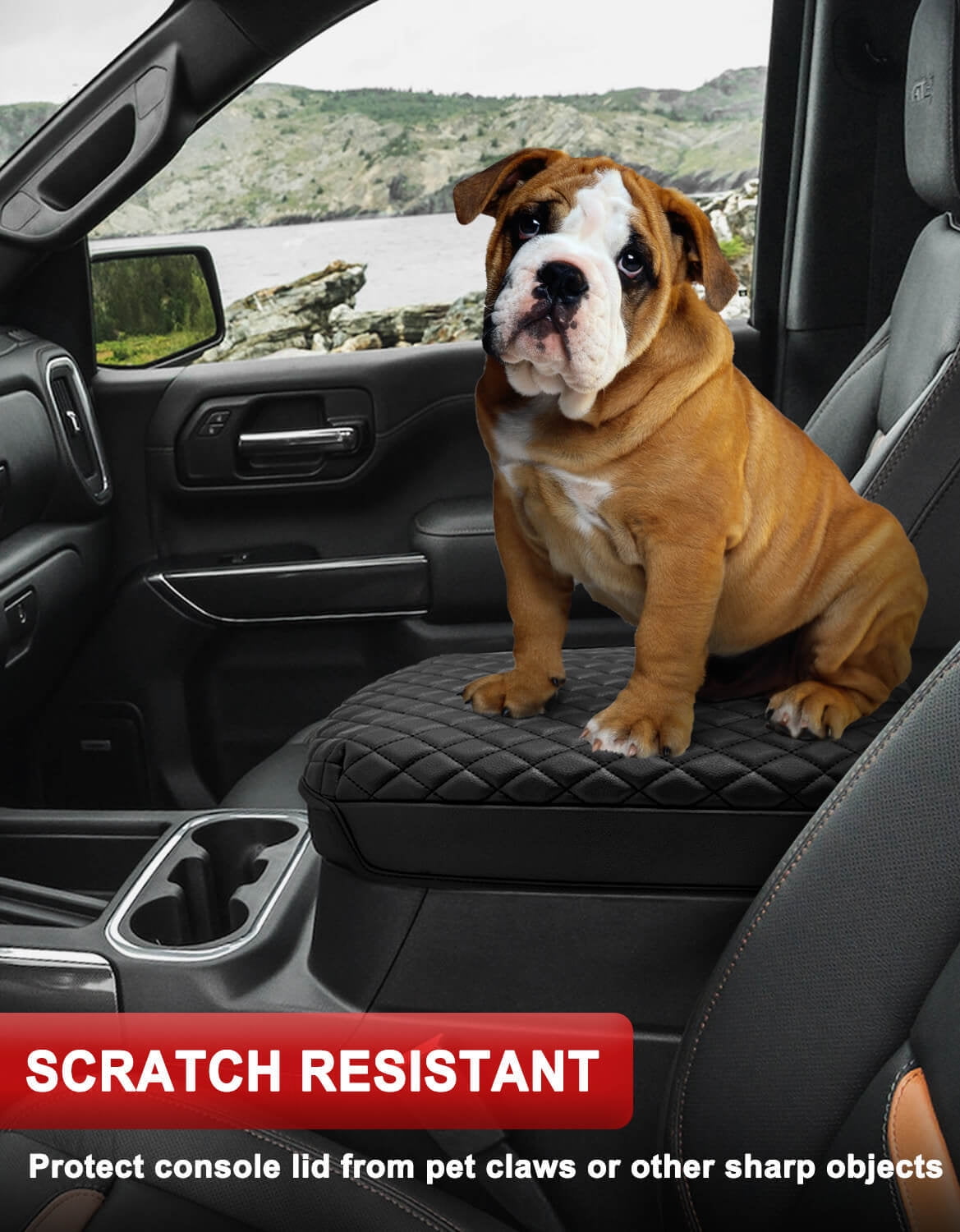 KBH Center Console Armrest Cushion Cover For GMC Sierra Chevy Silverado 2019 2025 Tahoe Suburban Yukon 2021 2025 Bucket Seat Full Protector Anti Scratch Black