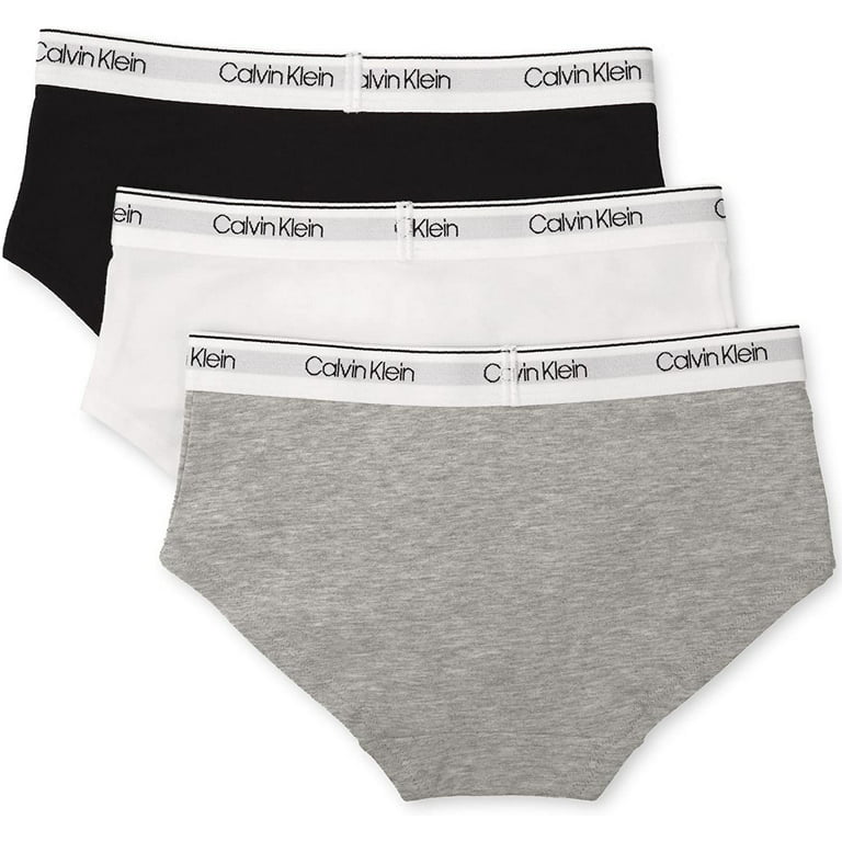 Calvin Klein Girls Kids Modern Cotton Hipster Underwear, Multipack Large  Heather Grey, Classic White, Black - 3 Pack 