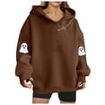 thumbnail image 3 of YOIAVAIOY Womens Halloween Ghost Hoodies Oversized Boyfriend Hooded Sweatshirt Long Sleeve Letter Graphic Pullover Fall Fashion Hoody Tops with Kangaroo Pocket Coffee XXL, 3 of 6
