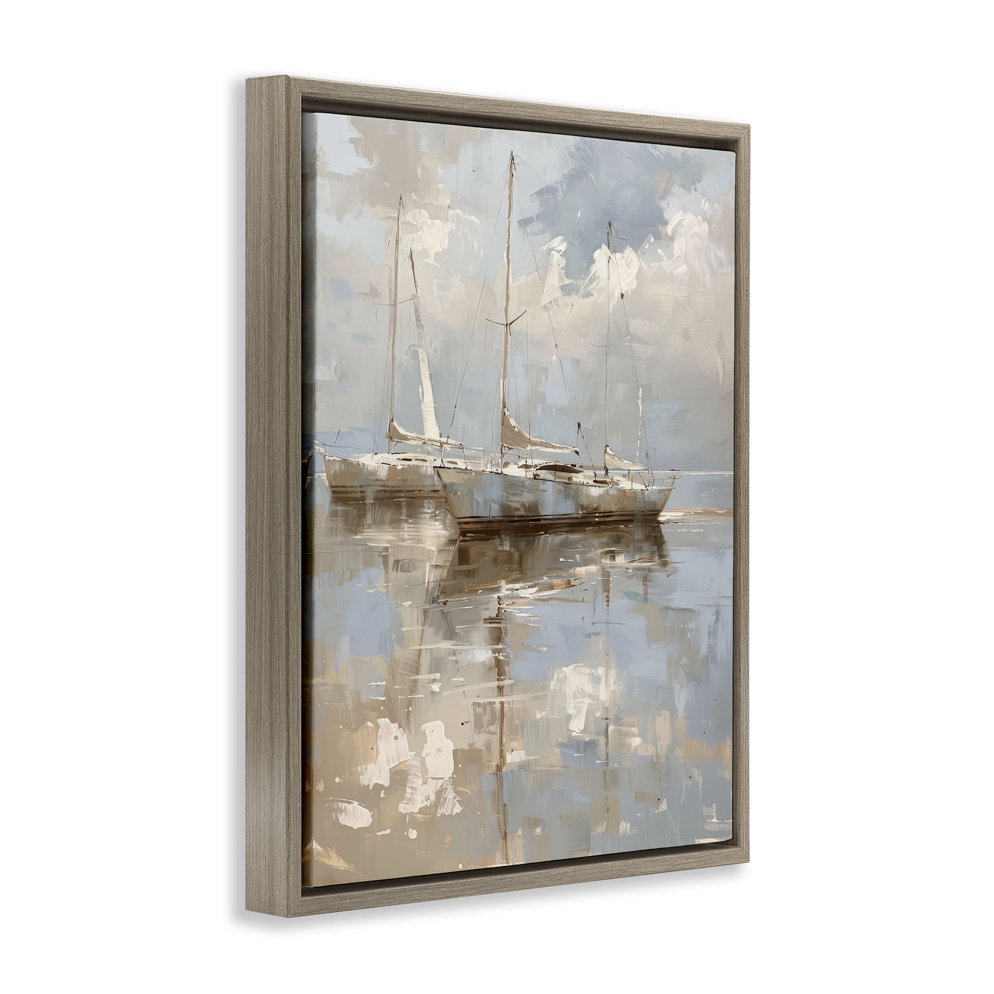 Stupell Industries Race Day Sailboats Transportation Painting Brown Floater Framed Canvas Art Print Wall Art, 17 x 21