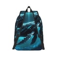 thumbnail image 2 of Honeii Vintage Blue Pattern Whale Print Canvas College Laptop Backpack, Durable Rucksack Travel Notebook Bag School Backpack Book Bag for Men Women-Small, 2 of 7