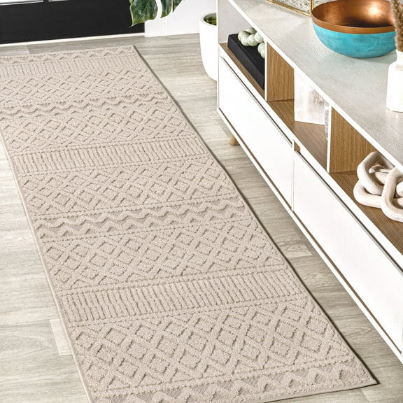 JONATHAN Y SOUTH BEACH 2 x 8 Runner Rug, Ormond Trellis Geometric - Beige/Gray, SBH109C-28
