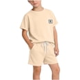 thumbnail image 4 of ATOGUTA Outfit Sets For Boys Short Sleeve T-shirt Top Shorts Set Kids Summer Play Ball Clothes Size 0-12, Beige, 4 of 8