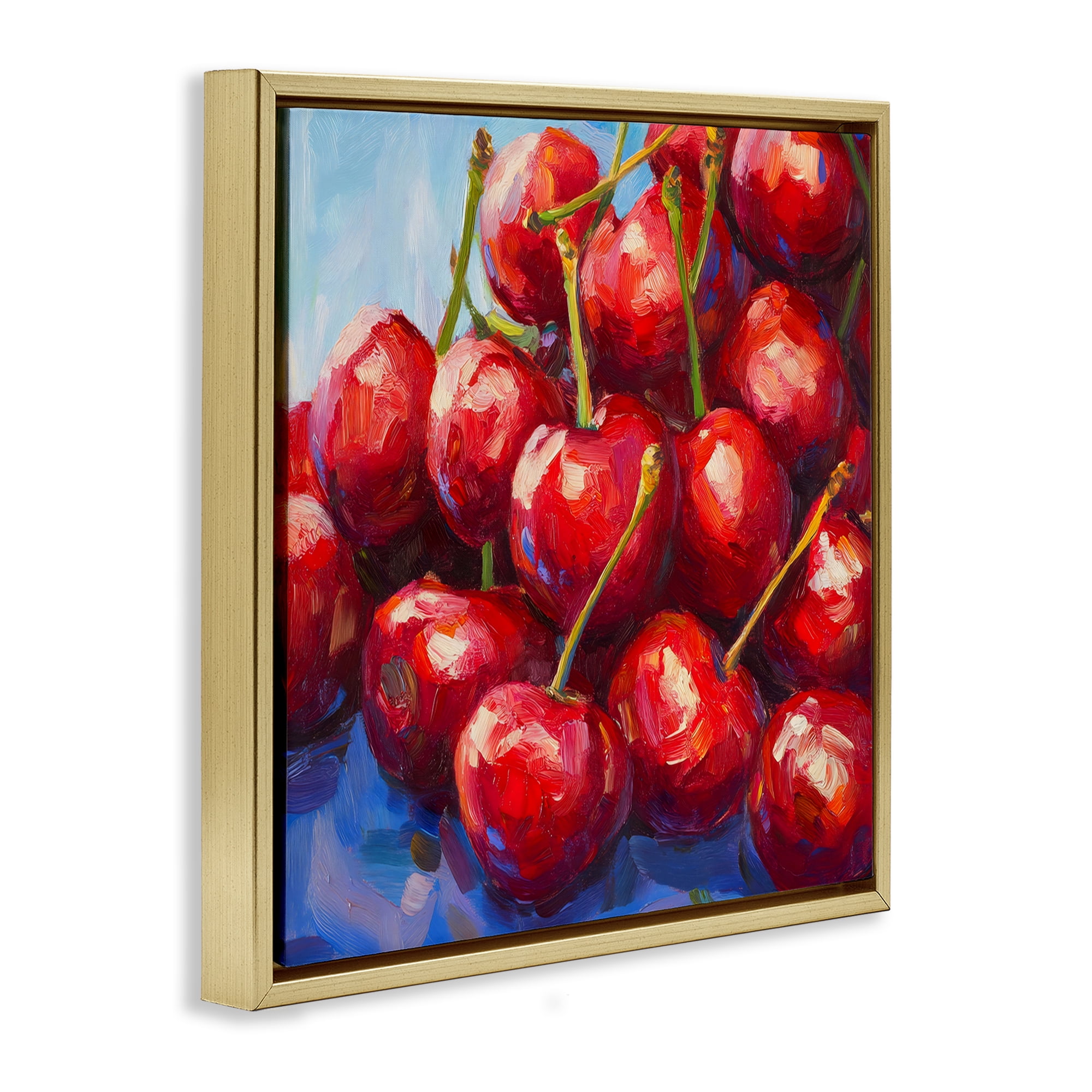 Stupell Industries Luscious Red Cherries of Summer Gold Framed Floater Canvas Wall Art, design by Petal Prints Design