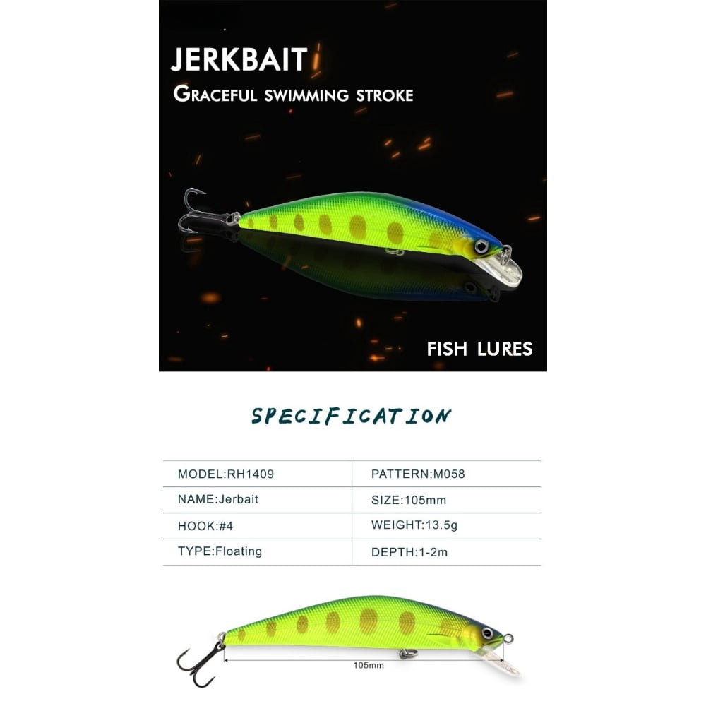 10cm 14g Floating Minnow Lure - Long Casting Hard Bait for Bass & Culter (Topwater Jerkbait)
