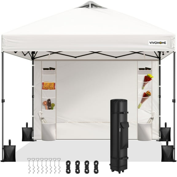 SPECSTAR 8'x8' Pop Up Canopy, One Push Set-up Tent with 1 Sidewall for Outdoor, White