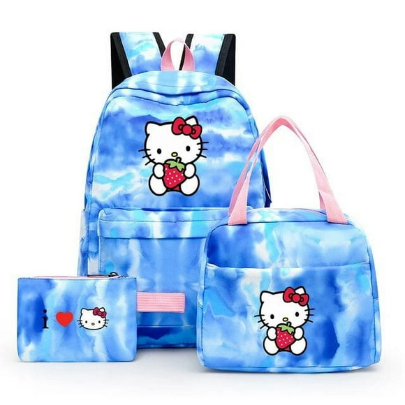 3 Pcs Sanrio Hello Kitty Sac à Dos Coloré avec Sac à Lunch pour Femmes Étudiantes Adolescentes Sac à Dos Décontracté Ensembles de Sacs d'École