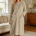 thumbnail image 2 of LEAVINGSUO Nightgowns for Women Plus Size Long Sleeve Pullover Winter Casual Nightgown long dress with plush fabric For Home Use Khaki M, 2 of 7