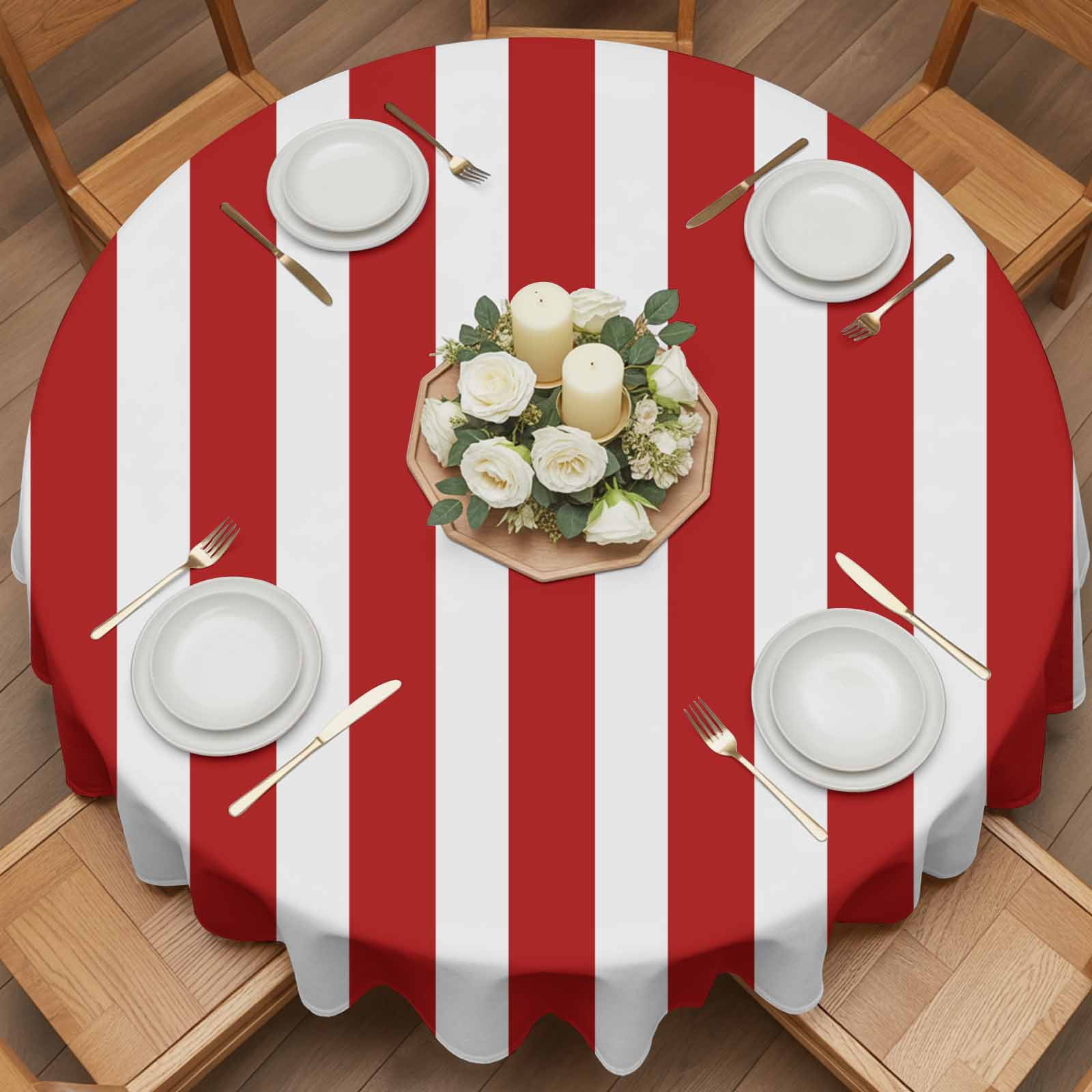 Round Tablecloth Red White Vintage Striped Waterproof Oil Proof Polyester Table Cloth Cover Decor for Home Dining Outdoor,Patio,Parties, 54" Dia. Abstarct Modern Geometric Art