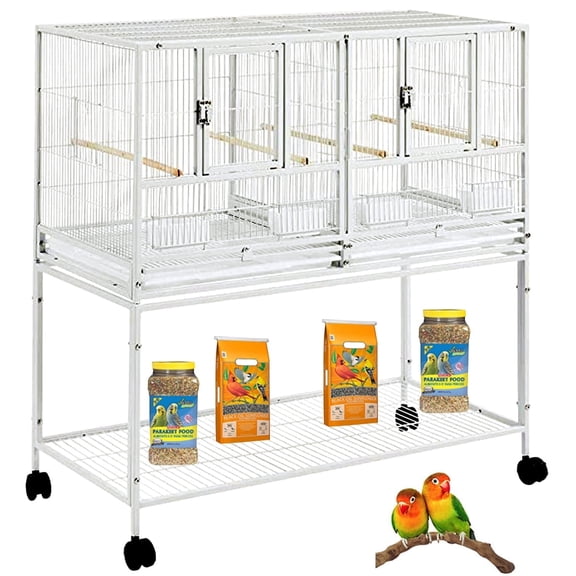 Single Stackable Bird Flight Breeder Cage Center Divider Side Nesting Box Doors Metal Bird Cage with Rolling Stand for Small Birds Lovebirds Finch Canaries Parakeets Cockatiels Budgies