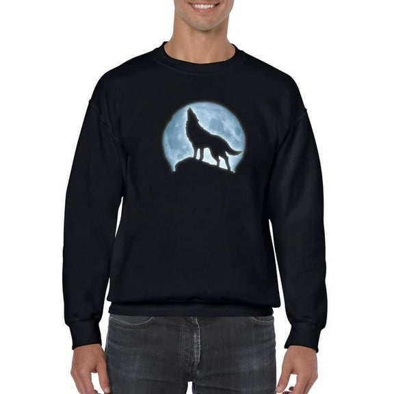 Wolf Howling In Moon Sweatshirt Men -SPIdeals Designs, Male Large
