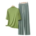 thumbnail image 4 of BUIGTTKLOP Womens Plus Size Pajamas Sets Half Sleeve High Neck Tops Drawstring High Waisted Lounge Pants Summer Outfits, 4 of 6
