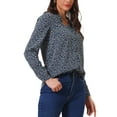 thumbnail image 4 of Blusa Floral de Manga Larga con Botones y Cuello en V para Mujeres Inspire Chic S Gris Oscuro Azul, 4 of 6
