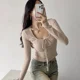 thumbnail image 3 of Camiseta de lana acanalada con cuello cuadrado interior y efecto adelgazante de Pure Desire Aesthetics para mujer, 3 of 4
