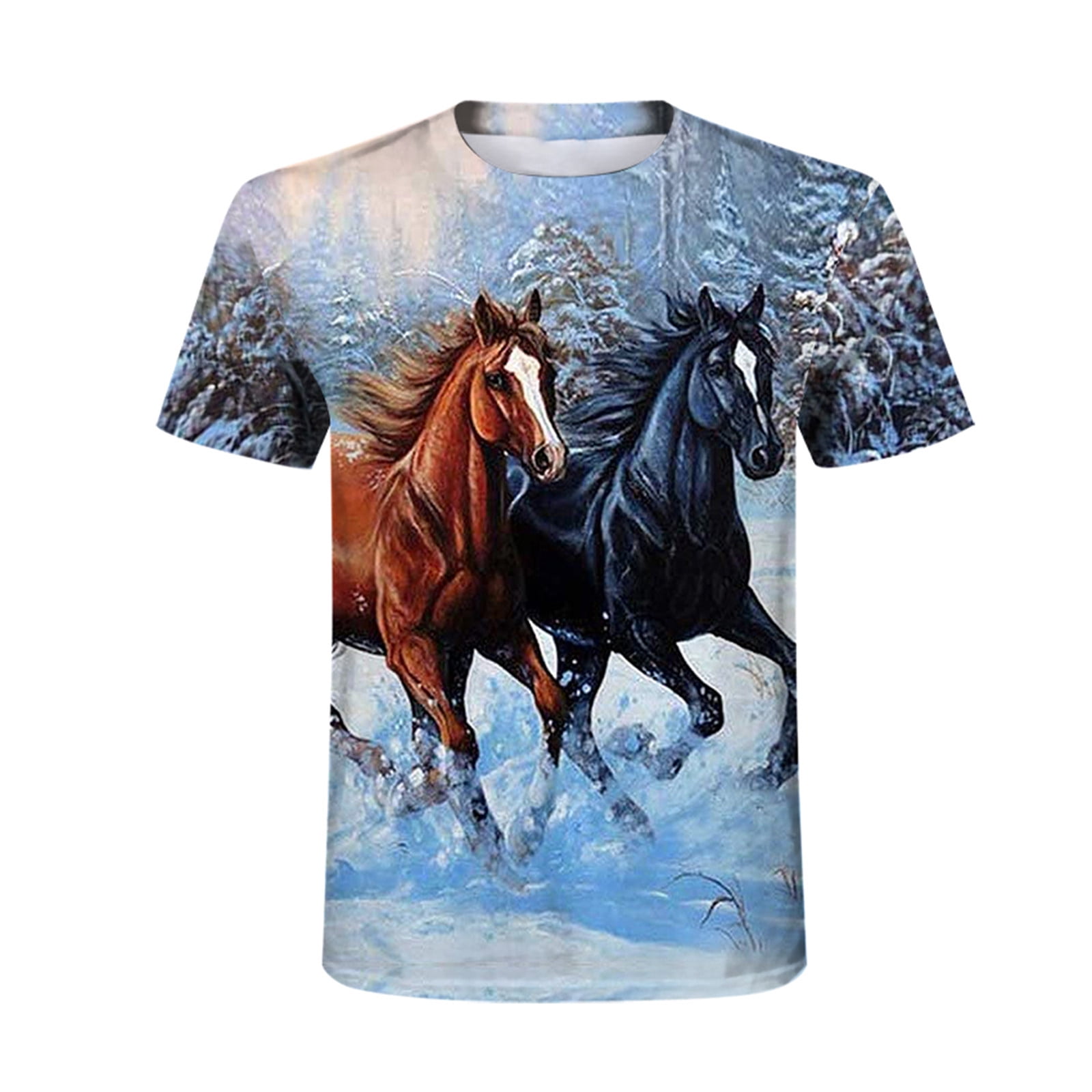 XZNGL Horse Retro 3D Printing Round Neck Short-sleeved Mens