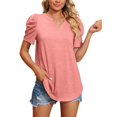thumbnail image 4 of Azrian Womens Tops Clearance Fall Saving,Womens Plus Blouses Casual V-Neck Short Sleeve T-Shirts Solid Puff Sleeve Summer Blouse Tops on Sale, 4 of 6