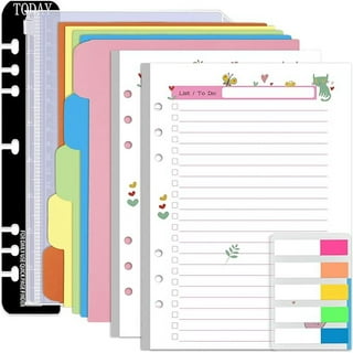 Rancco A6 Planner Inserts 6 Rings Planner Refills Set, 60 Sheet Black Blank  to Do List Loose Leaf Paper w/Zipper Pouch, Binder Dividers, Ruler, Index