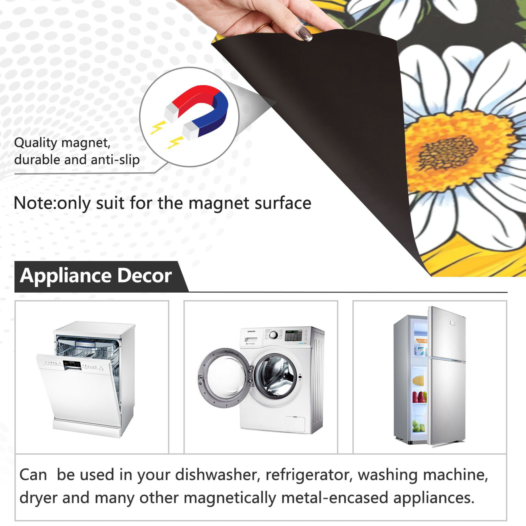 Dishwasher Magnetic Refrigerator Magnet Cover Sticker Home Decorative 23"x26" Painting Daisy Sunflowers