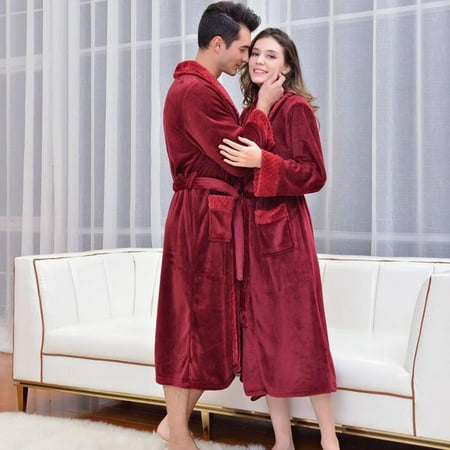 

JNGSA Flannel Bathrobe Thickened Men s Coral Velvet Nightgown Long Home Clothes Clearance