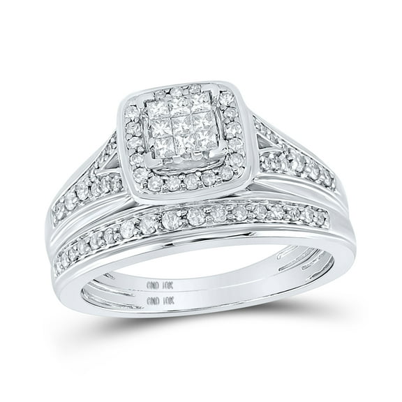 10K White Gold His Hers Princess Diamond Square Matching Wedding Set 3/4 Cttw, Womens Size: 5-10, Mens Size: 7-13