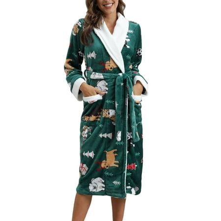 

Winter Robes Flannel Christmas Printed Nightgown Women s Thickening Warm Long Sleeve Belt Nightgown Homewear